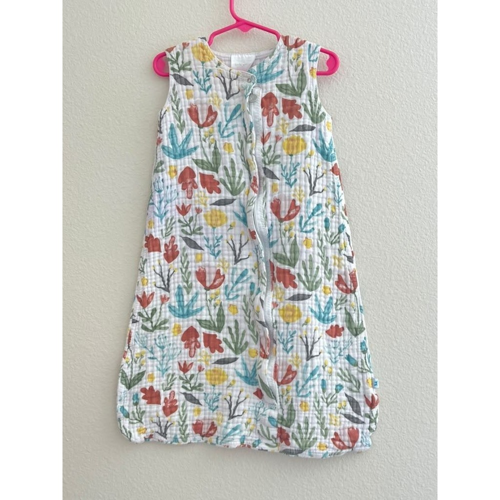 Little Unicorn Cotton Muslin Sleep Bag 6-12 Months Floral Botanical Print White